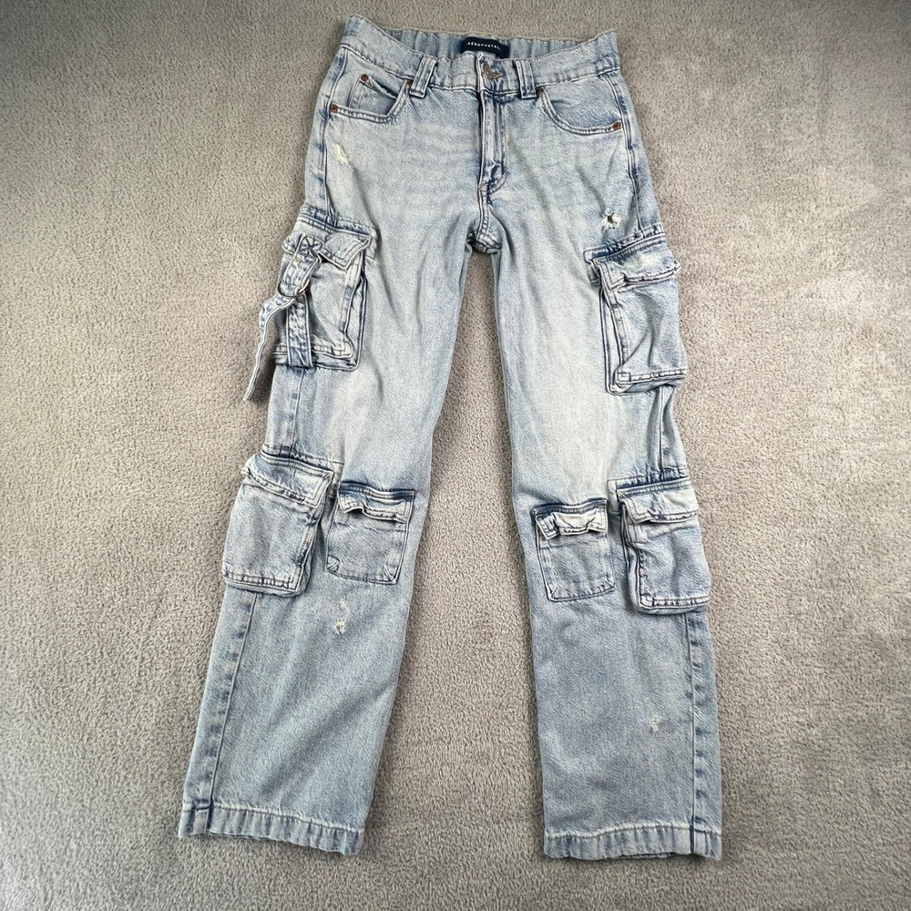 Aeropostale Low Rise Cargo Jeans Womens Small Light Y2K Distressed Utility Pants - Picture 2 of 15